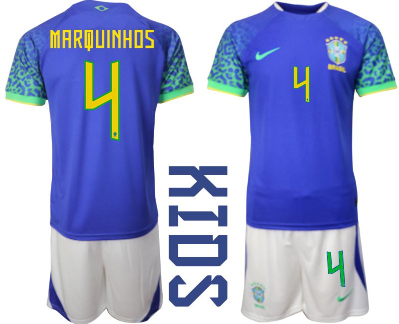 Youth 2022 World Cup National Team Brazil away blue 4 Soccer Jersey